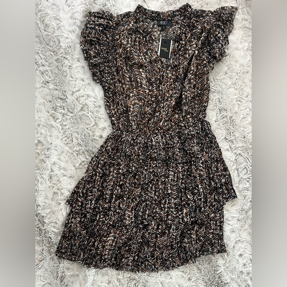 Reset By Jane-Chic Neutral Patterned Mini Dress - Picture 2 of 5